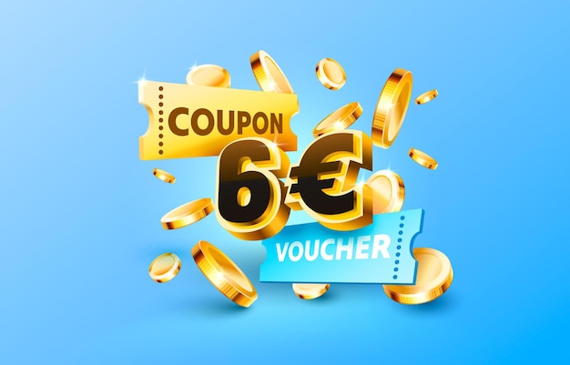 6 euro coupon gift voucher cash back banner special offer Vector illustration