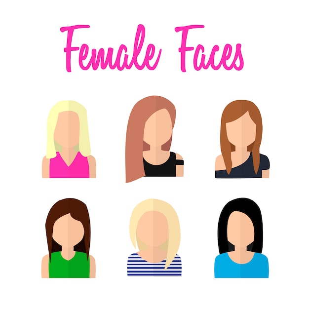 6 Famale Faces Flat Design