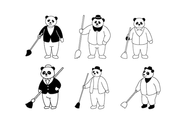 6 Giant Panda are cleaning work illustration