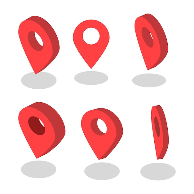 6 icons map location with different isometric perspective