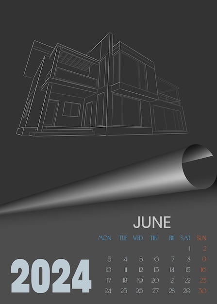 6 June Calendar for 2024 Vector wall calendar template Sketch for creativity