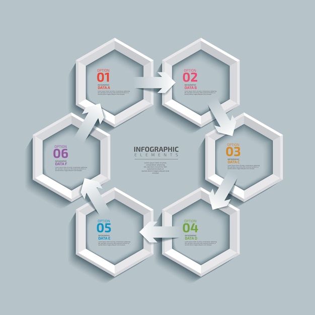 6 modern and clean hexagon design elements Business infographics strategy timeline and design