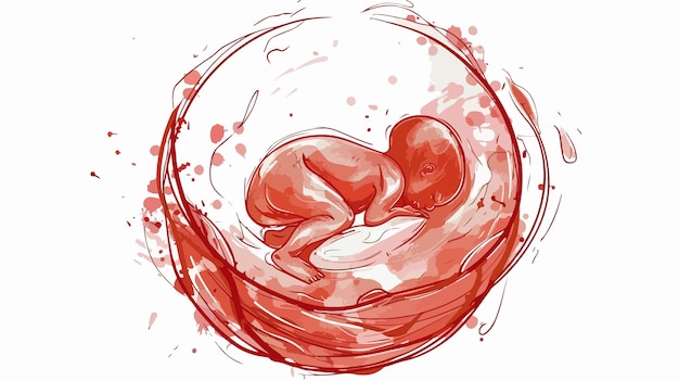 Vector 6 month human embryo inside womb vector illustration