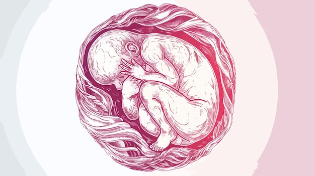 Vector 6 month human embryo inside womb vector illustration