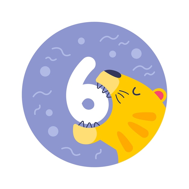 6 Months Baby Milestones Card with Cute Tiger Vector illustration