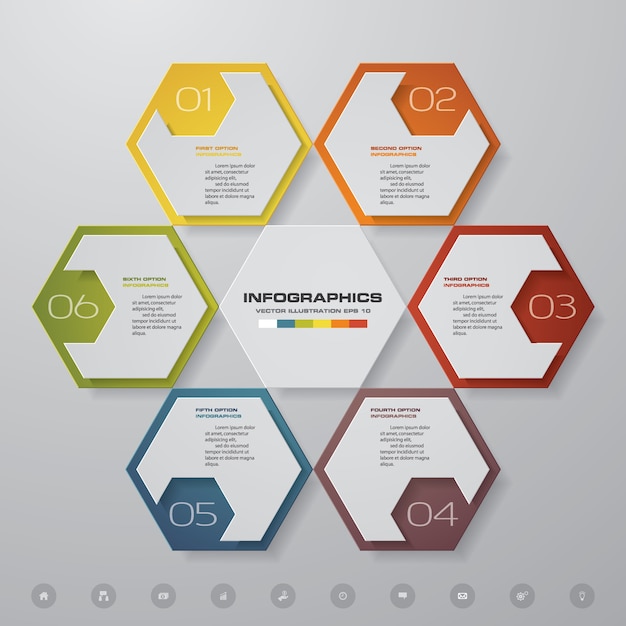 6 steps chart infographics elements for presentation.