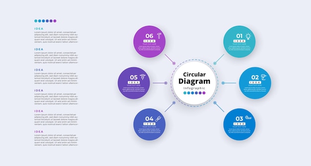 6 steps Modern minimalist elegant clean circular steps editable infographic design template vector