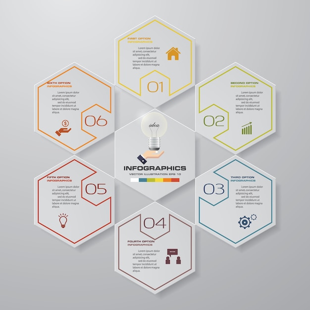 6 steps process infographics element chart.