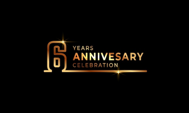 6 Year Anniversary Celebration with Golden Color One Connected Line Isolated on Dark Background