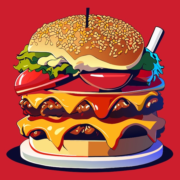 Vector 60 frites big burger milkshake vector illustration