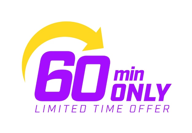 60 min only limited time offer banner with arrow isolated