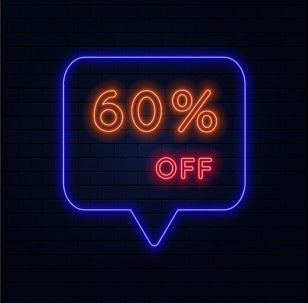 Vector 60 sixty percent off neon style selling special offers a neon style balloon advertisement for