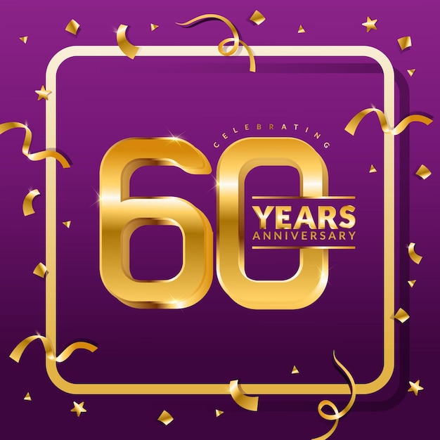 60 years anniversary vector banner template.birthday celebration banner with Golden numbers