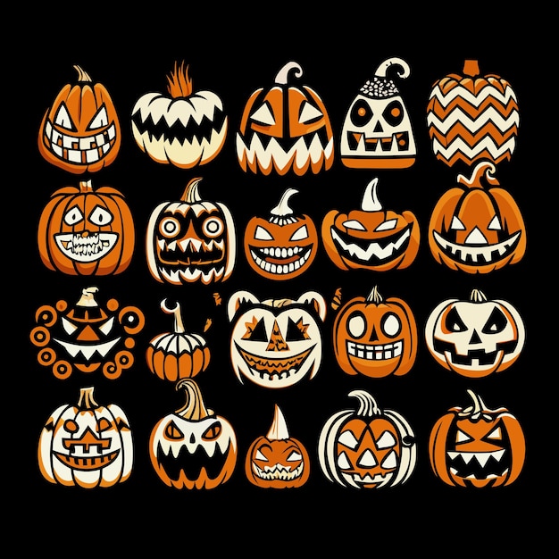 Vector 60s style halloween pumpkins set vector art