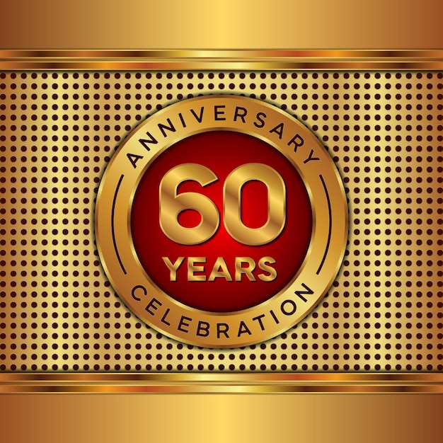 60th Anniversary Anniversary template design with gold color texture vector template