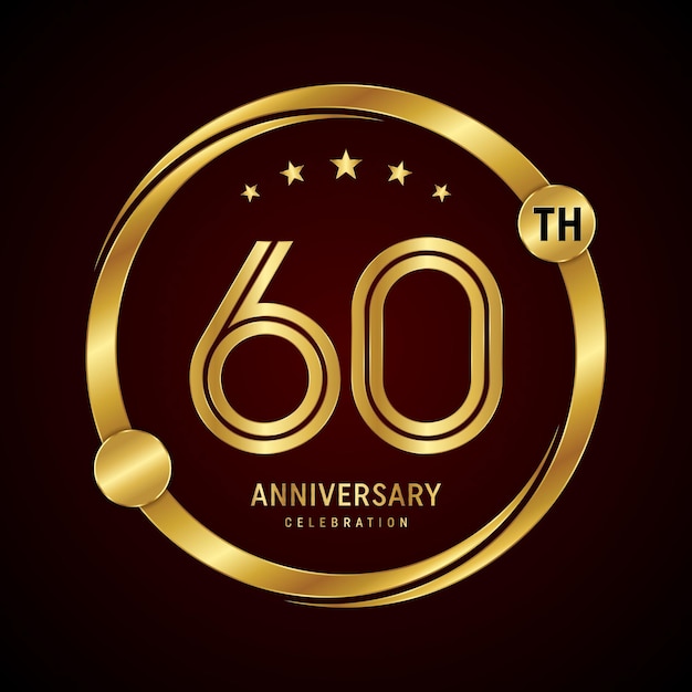 60th anniversary logo design with golden ring and number Vector template illustration