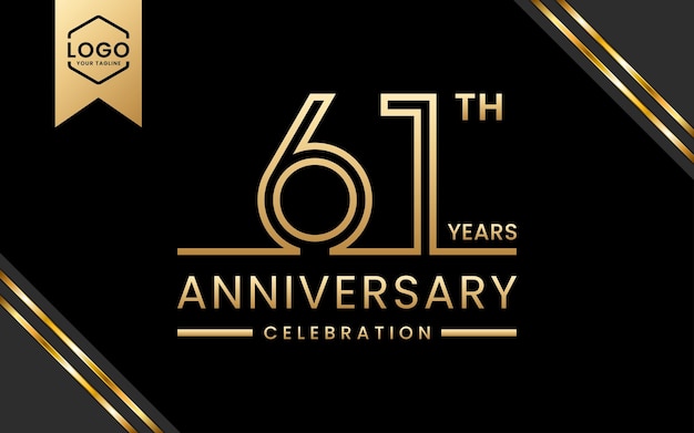 61 year anniversary celebration Anniversary template design with Golden Line Art Vector template