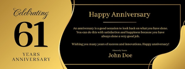 61 years anniversary a banner speech anniversary template with a gold background combination of black and text that can be replaced