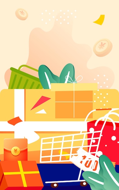 618 shopping festival people pushing shopping carts for shopping vector illustration