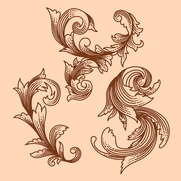 619 damask engraving ornamental elements vector illustration