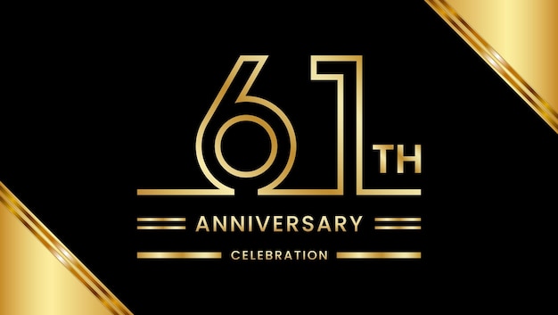 61th Anniversary Celebration with golden text Golden anniversary vector template