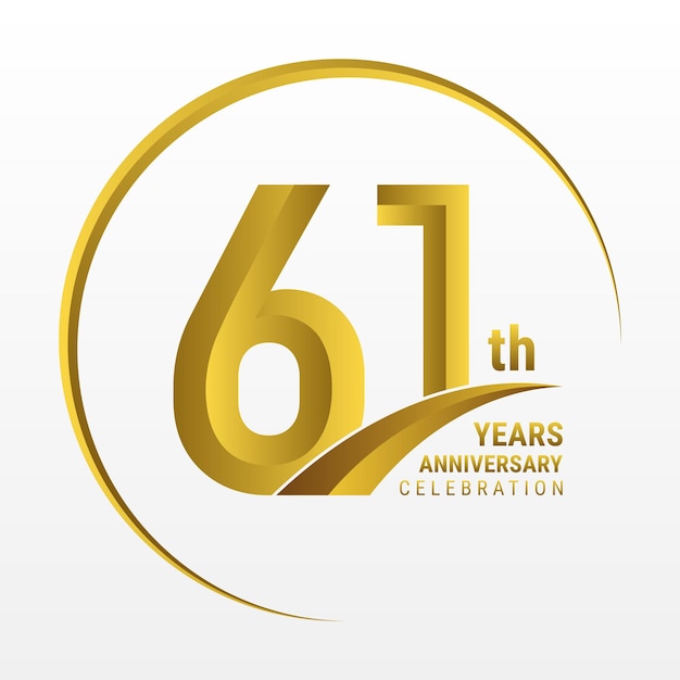 61th Anniversary Logo design with golden color and ring Logo Vector Template