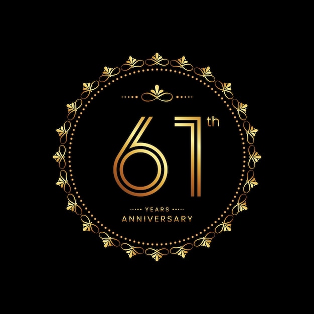 61th anniversary logo with double line number style and gold color text