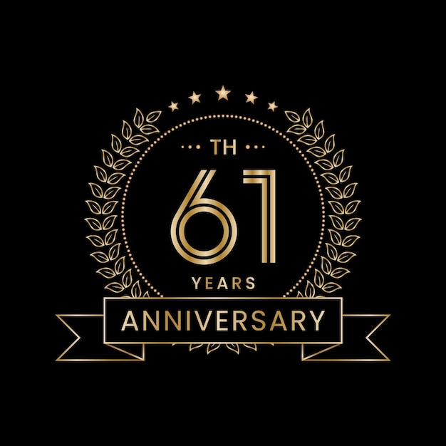 61th Anniversary logo with golden laurel wreath Line Art Vector design