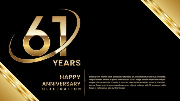 61th anniversary template design with a golden number on a black background