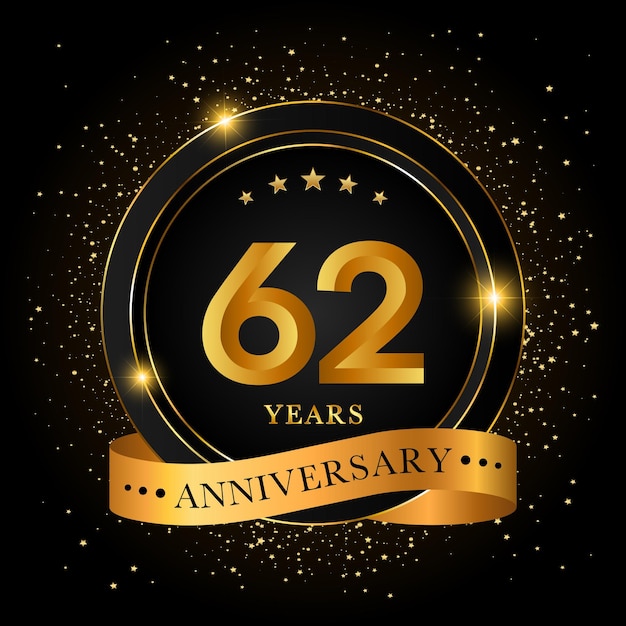 62 Years Anniversary Golden anniversary celebration template design Vector illustrations