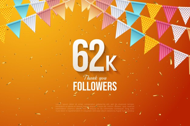 62k followers with celebration paper curtain decoration.