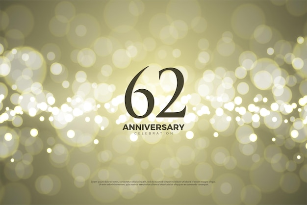 62nd anniversary on gold foil background