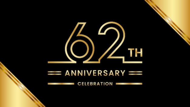 62th Anniversary Celebration with golden text Golden anniversary vector template