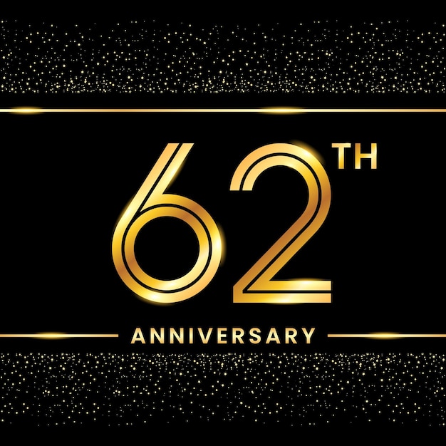 62th Anniversary Gold color template design for birthday event Line Art Design Vector Template