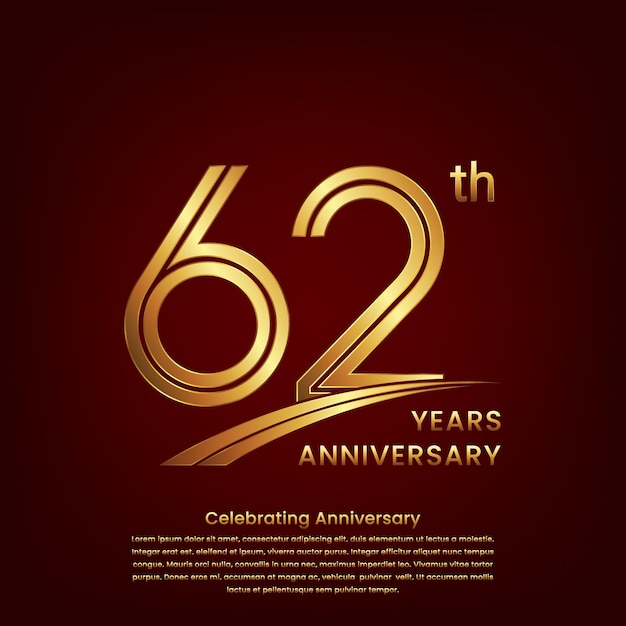 62th Anniversary logo with double line concept design Golden number for anniversary celebration event Logo Vector Template