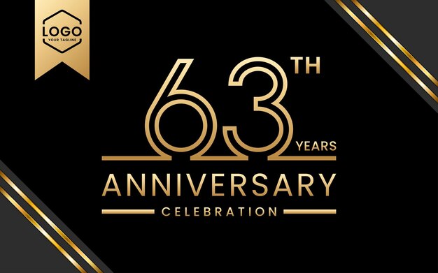 63 year anniversary celebration Anniversary template design with Golden Line Art Vector template