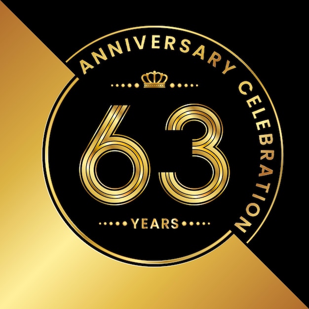 63th Anniversary Anniversary celebration logo design with golden number Logo Vector Template