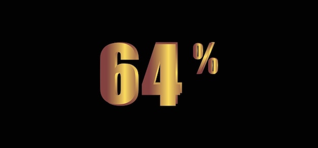 64 percent on black background 3D gold isolated vector image