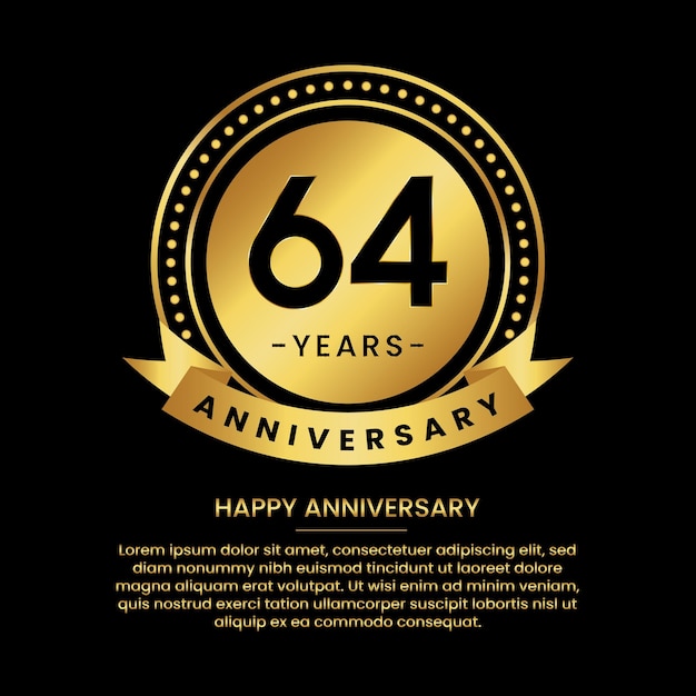 64 years anniversary banner with luxurious golden circles and halftone on a black background and replaceable text speech