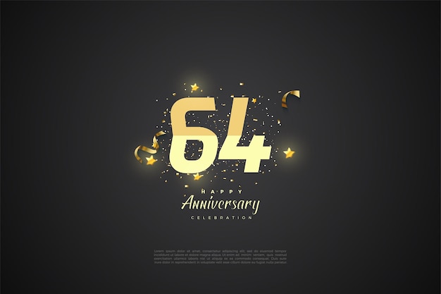 64th anniversary celebration with broken numbers illustration.