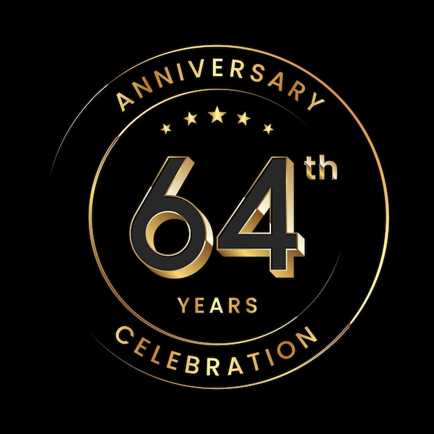 64th Anniversary logo design Golden number with 3d style for birthday celebration event Vector