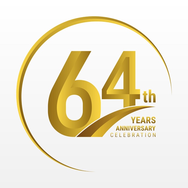 64th Anniversary Logo design with golden color and ring Logo Vector Template