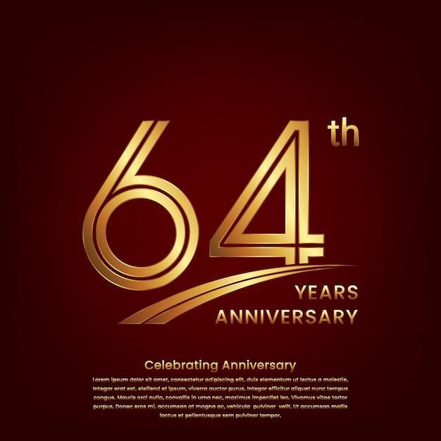 64th Anniversary logo with double line concept design Golden number for anniversary celebration event Logo Vector Template