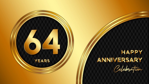 64th anniversary template design with golden texture and number for anniversary celebration event