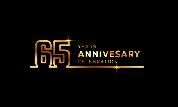 65 Year Anniversary Celebration with Golden Color One Connected Line Isolated on Dark Background