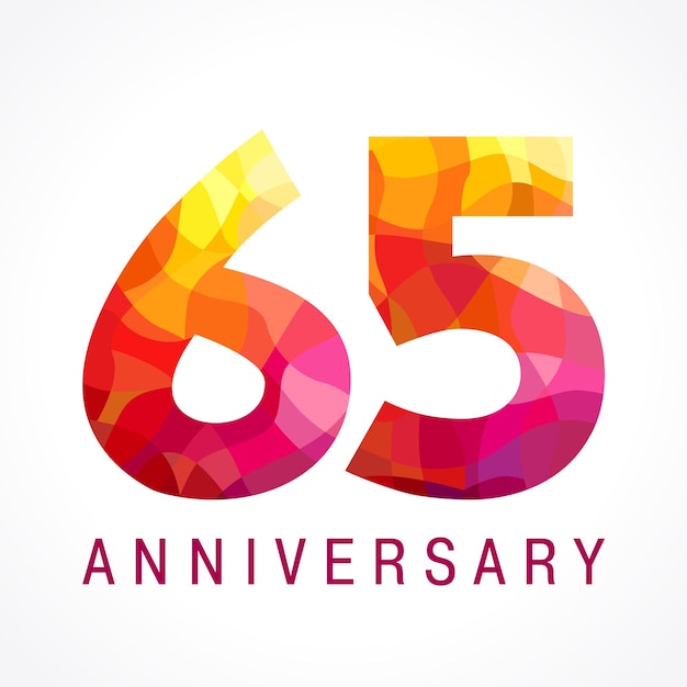 65 years old celebrating red logo. 65th anniversary creative stained glass style number