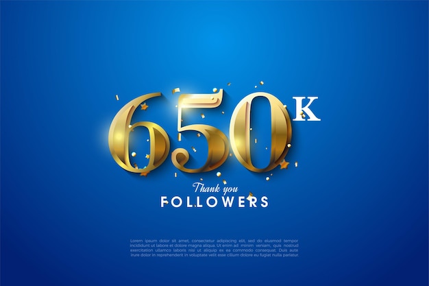 650k followers background illustration with gold numbers