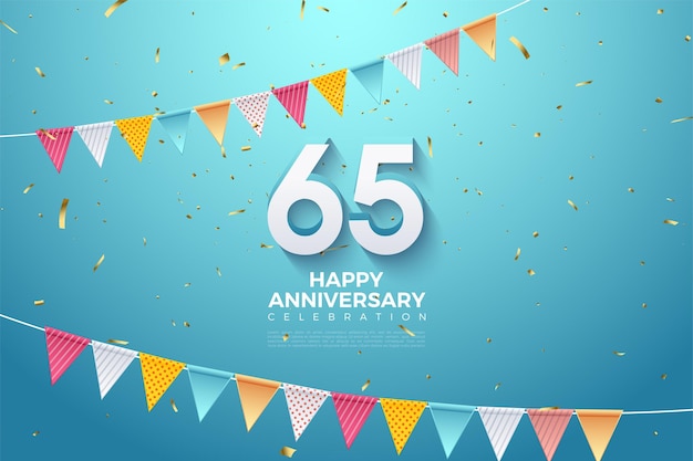 65th anniversary on blue background and celebratory curtain.