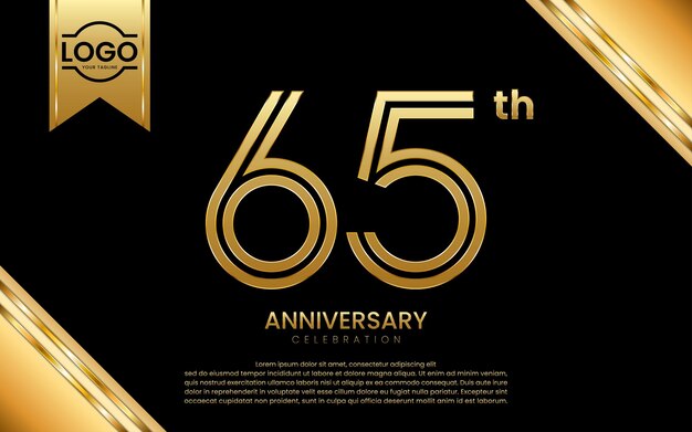 65th Anniversary Celebration Anniversary template design with golden number Vector Template