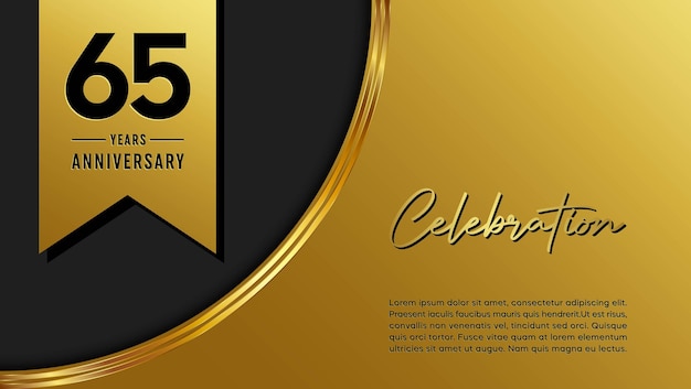 65th anniversary template design with golden pattern and ribbon for anniversary celebration event